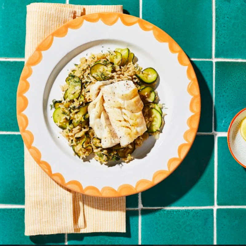 Photo of Pan-fried cod with rice & zucchini by WW