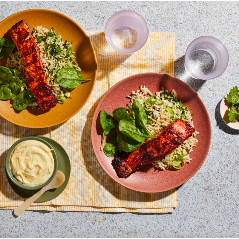 Photo of Harissa salmon with scallion rice & spinach by WW