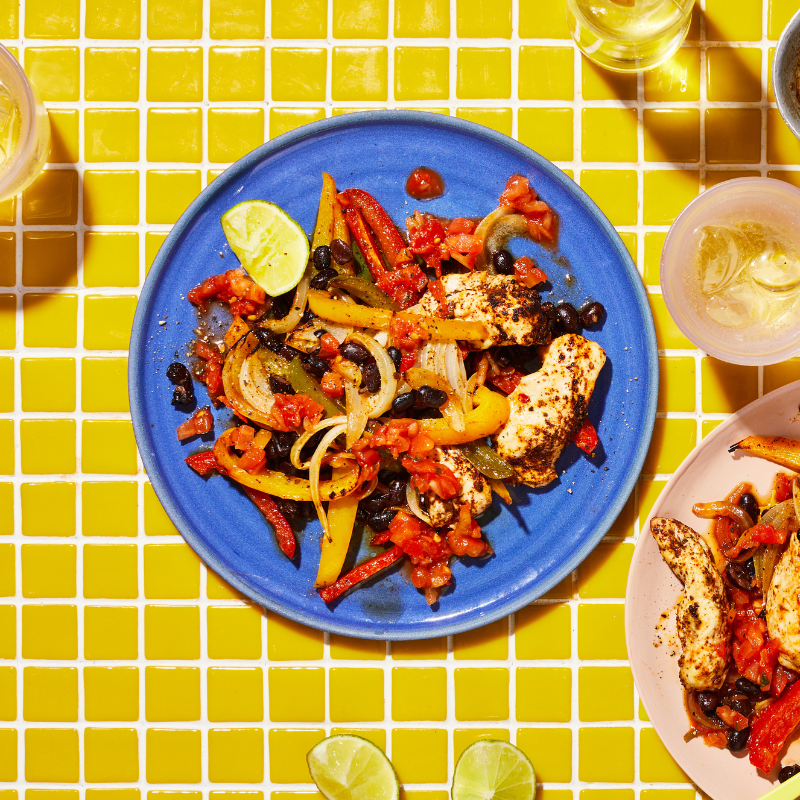 Fajita chicken and black bean tray bake