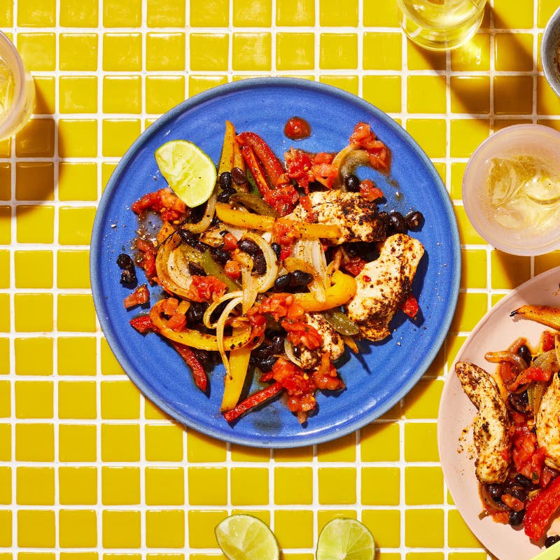 Fajita chicken and black bean tray bake
