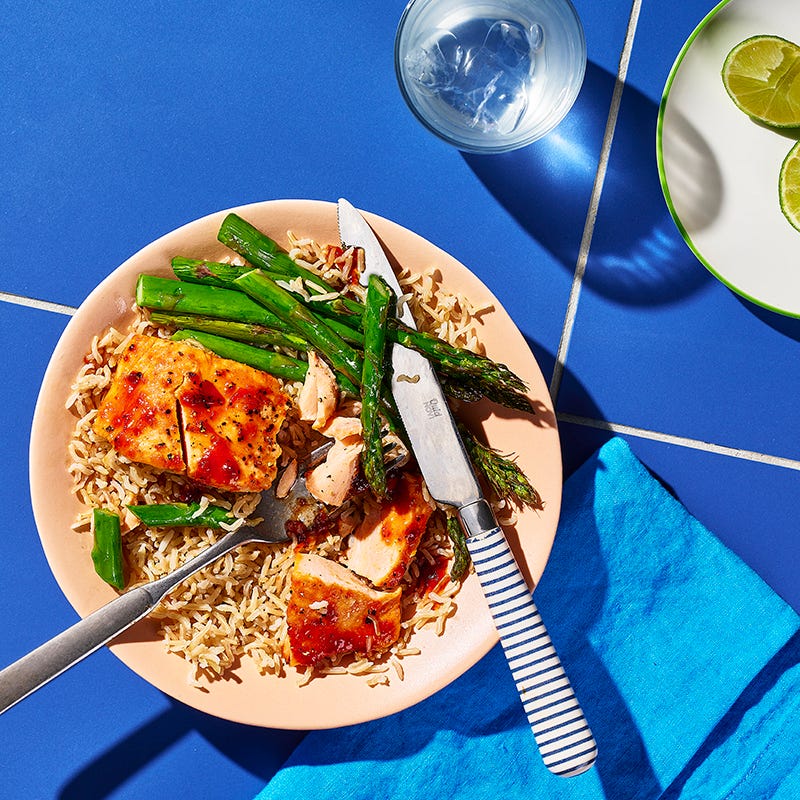 Photo of Sweet chili salmon with asparagus and rice by WW