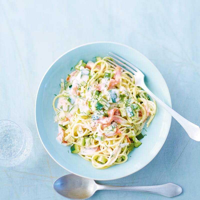 Spaghettis au saumon et courgette