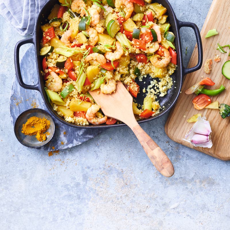 Couscous aux crevettes et à l'ananas