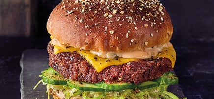 Vegan 'cheese' burger with pickles