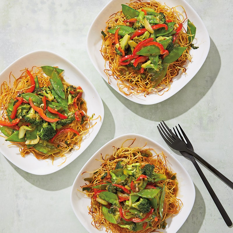 Crispy Pan-Fried Noodles with Stir-Fried Vegetables