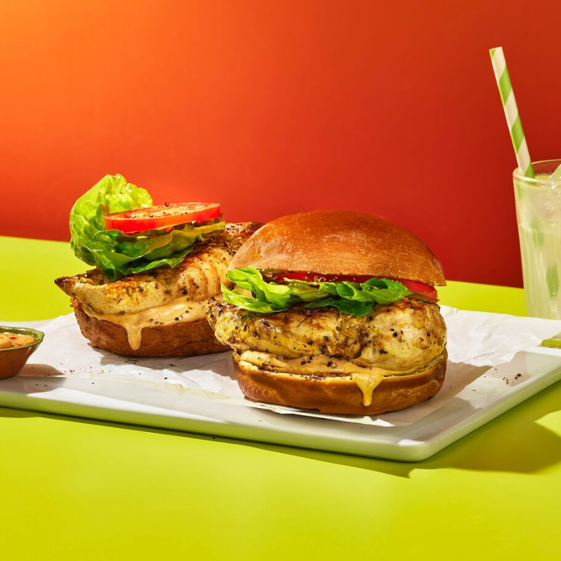 Grilled chicken burgers with smoky honey mustard