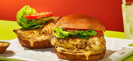 Grilled chicken burgers with smoky honey mustard