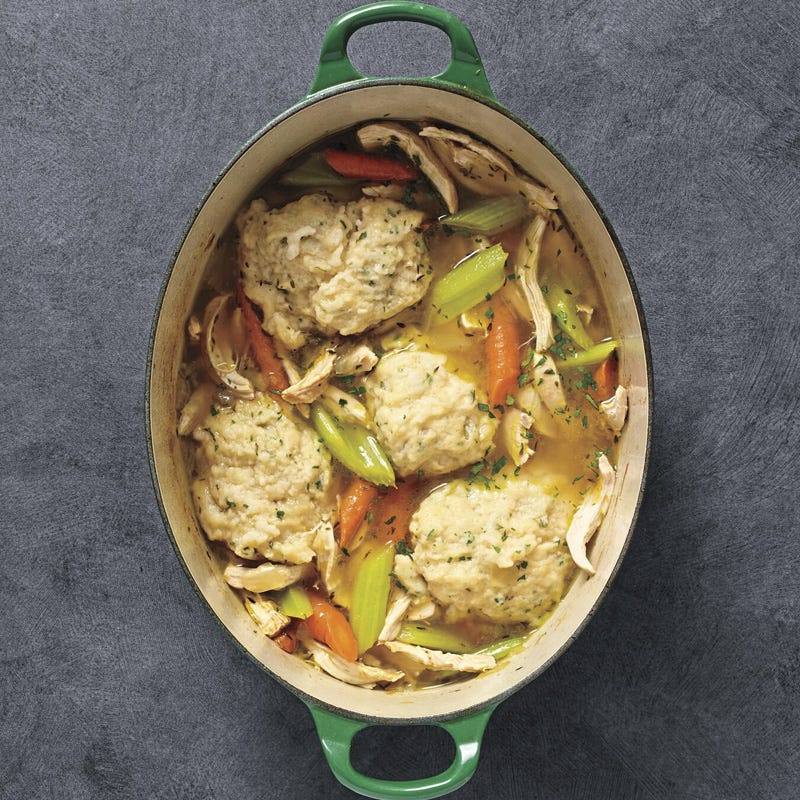 Hearty chicken stew with parsley dumplings